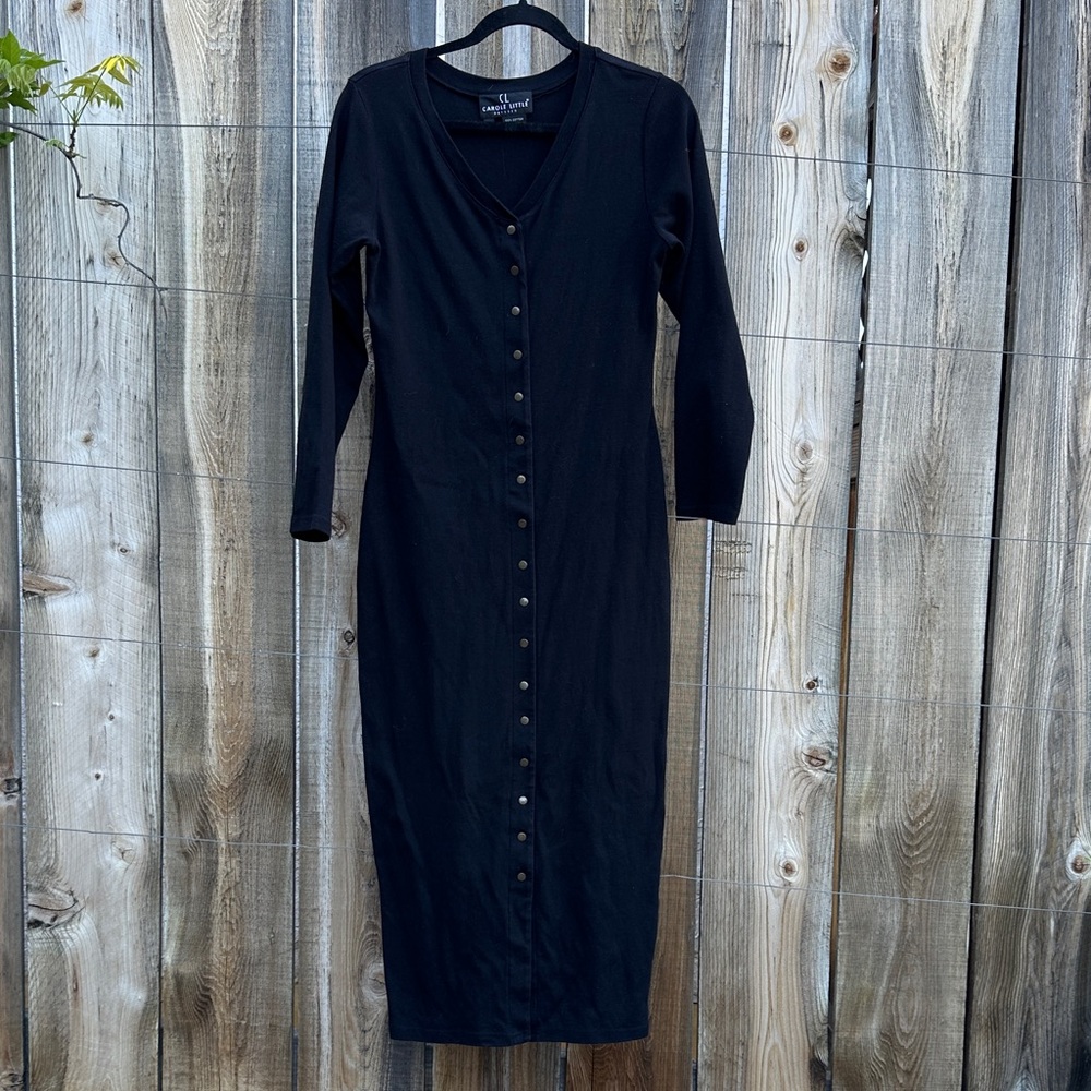 Lafayette 148 Black Button-Front Long Sleeve Maxi Dress